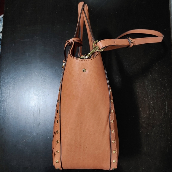 NEW Brahmin Carla Tan Nelani Medium Zig Zag Woven Leather Satchel Caramel Color - Picture 7 of 12